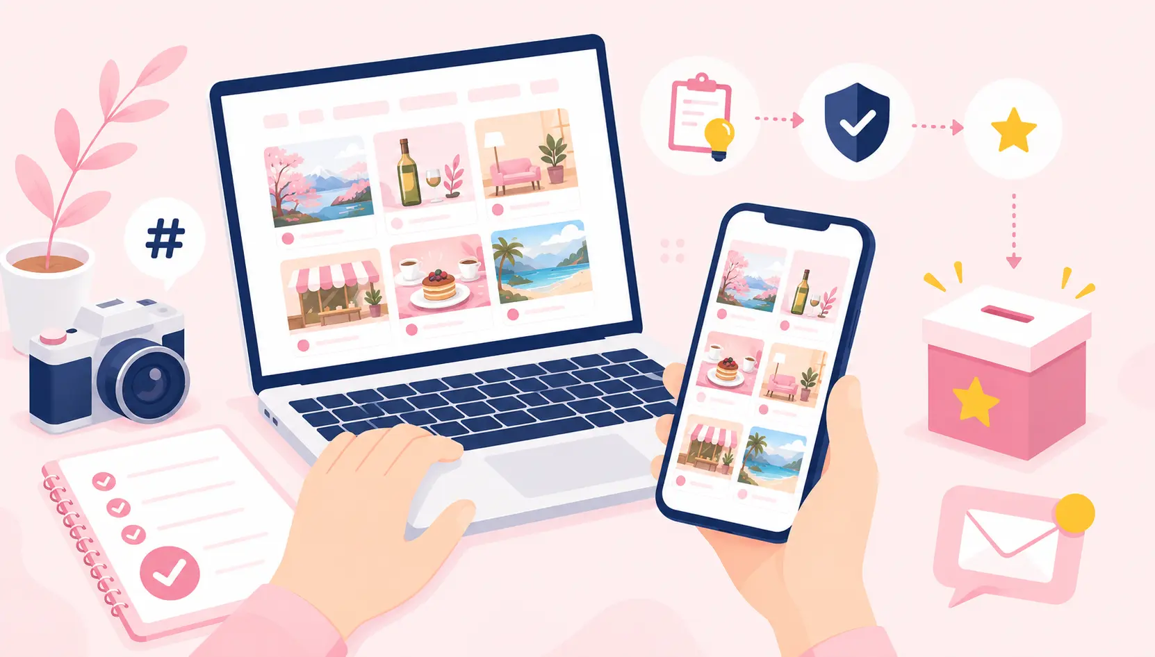 SNSの写真投稿キャンペーンを企画・運用する流れのイメージ
